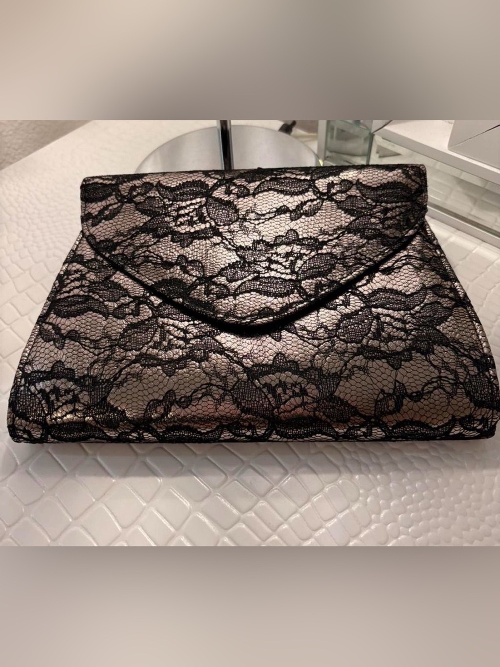 Elegant Black Lace Overlay Clutch Bag - Women